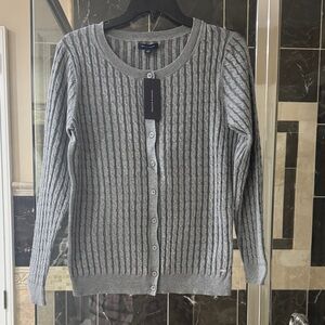 Tommy Hilfiger Gray Cable-Knit Button Cardigan